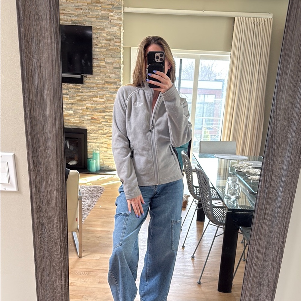 Light Gray and Black Fleece Jacket